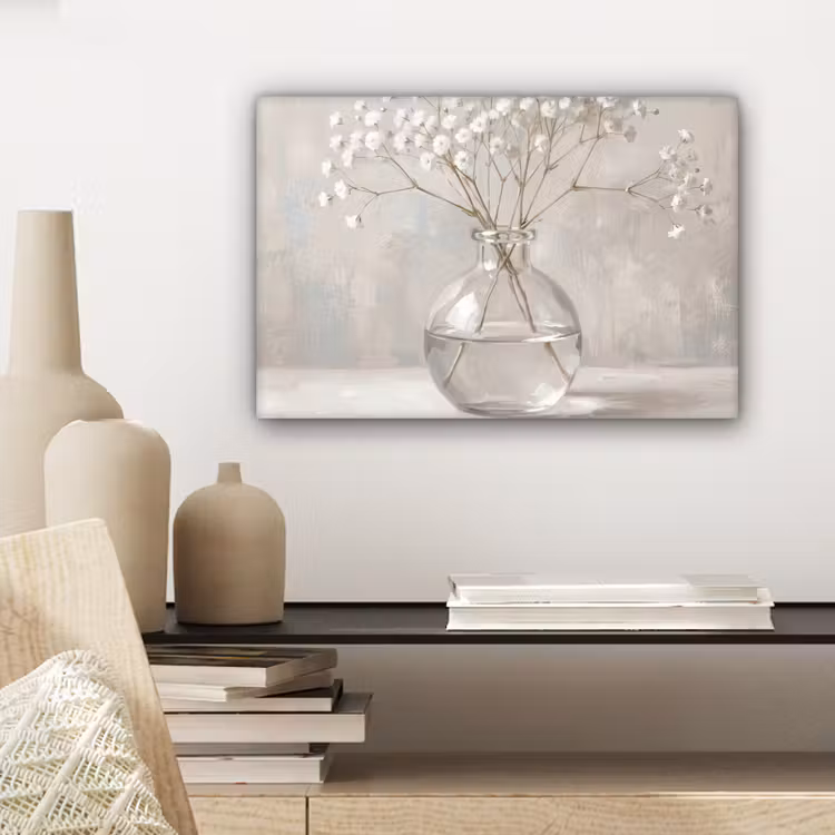 Canvas schilderij - Gipskruid - Vaas - Wit — 5