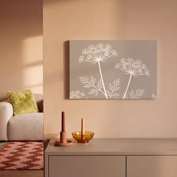 Canvas schilderij - Grafisch - Fluitenkruid - Taupe — 2