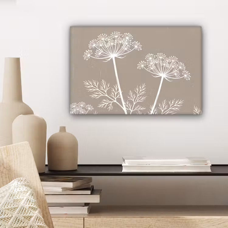 Canvas schilderij - Grafisch - Fluitenkruid - Taupe — 5