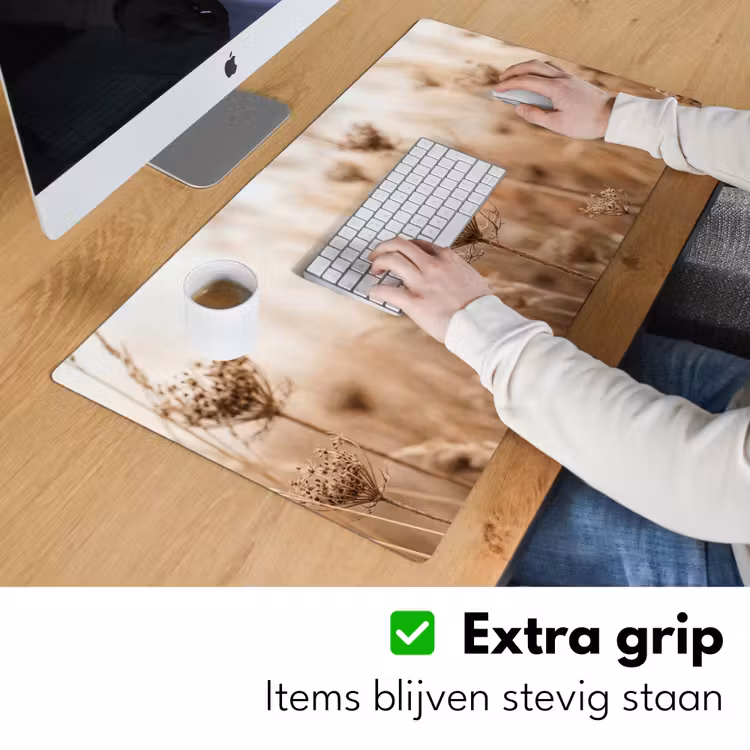 Bureau onderlegger - Schermbloem - Droogbloem - Winter - Beige - Minimalistisch — 6