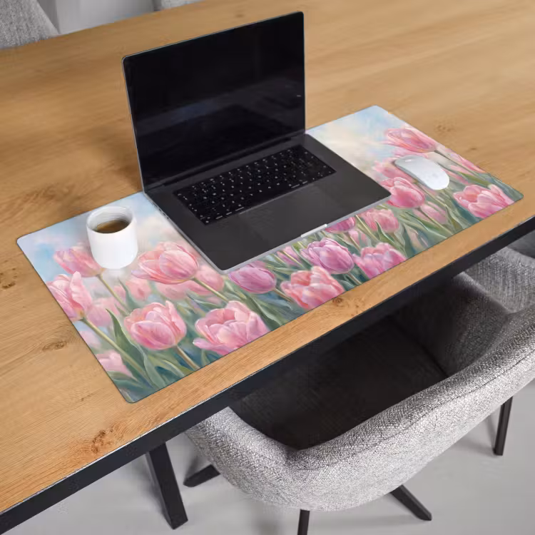 Bureau onderlegger - Tulpen - Veld - Lente - Roze — 3