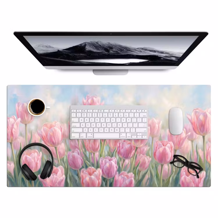 Bureau onderlegger - Tulpen - Veld - Lente - Roze — 4