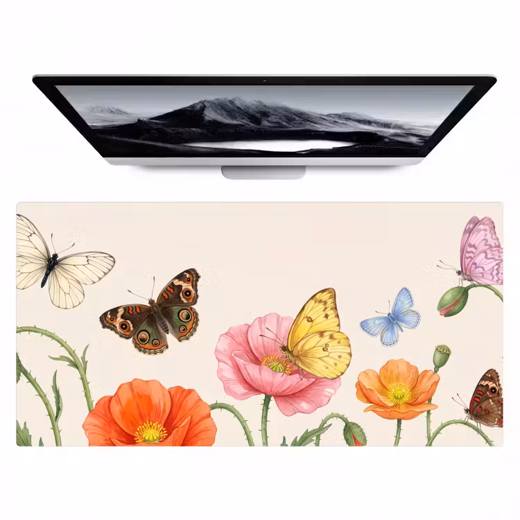 Bureau onderlegger - Vlinders - Klaprozen - Illustratie - Kleurrijk — 1