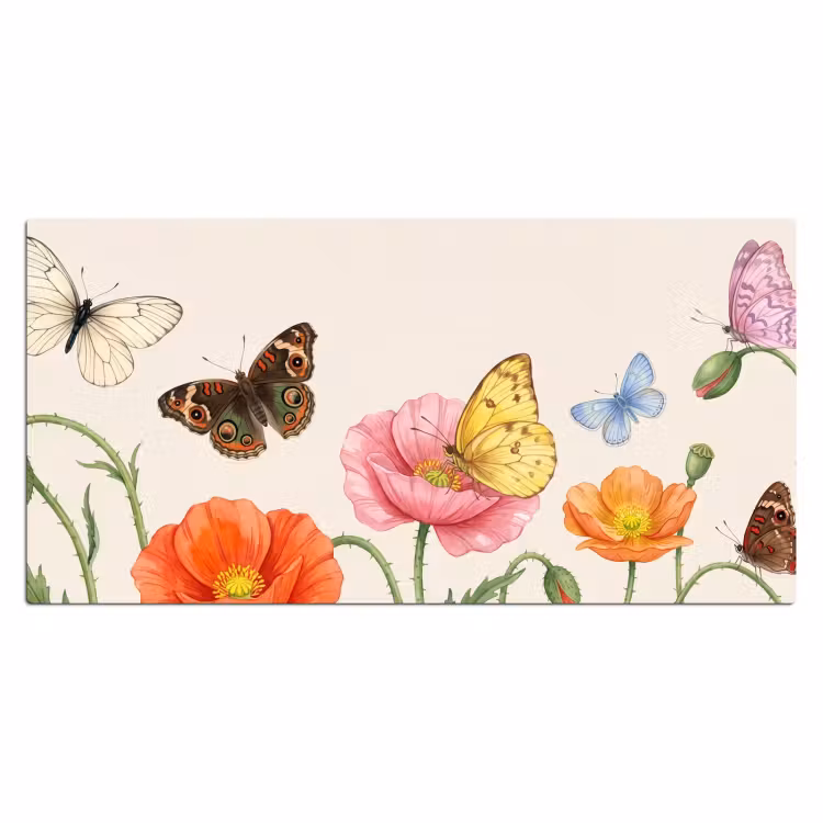 Bureau onderlegger - Vlinders - Klaprozen - Illustratie - Kleurrijk — 2
