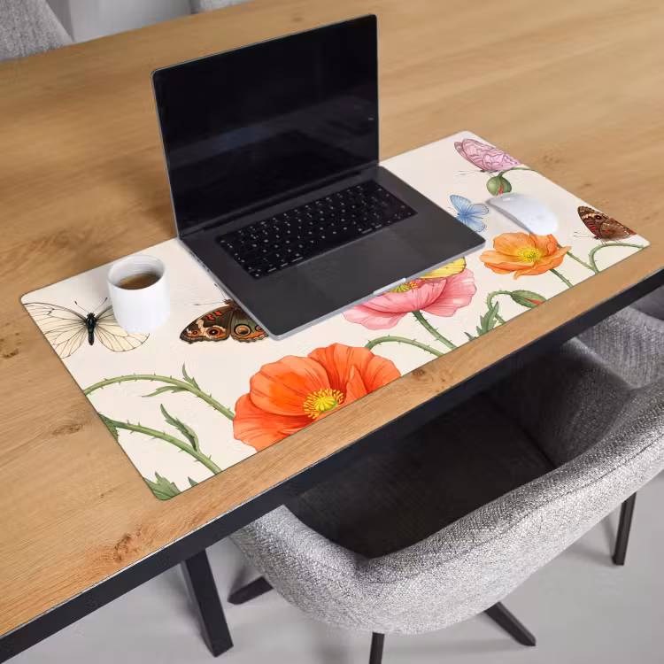 Bureau onderlegger - Vlinders - Klaprozen - Illustratie - Kleurrijk — 3