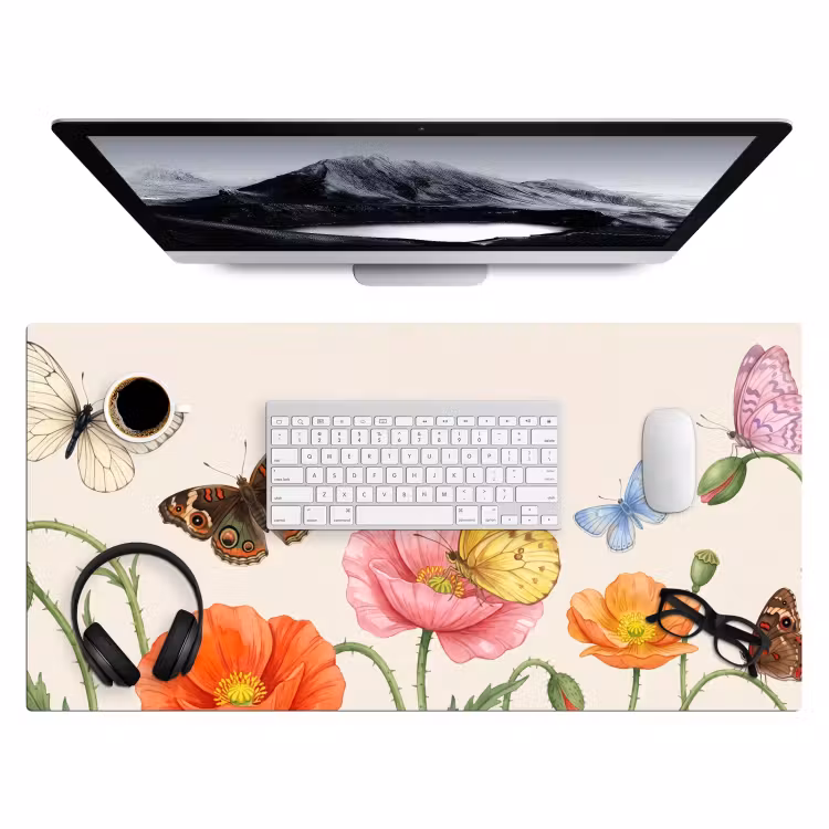 Bureau onderlegger - Vlinders - Klaprozen - Illustratie - Kleurrijk — 4