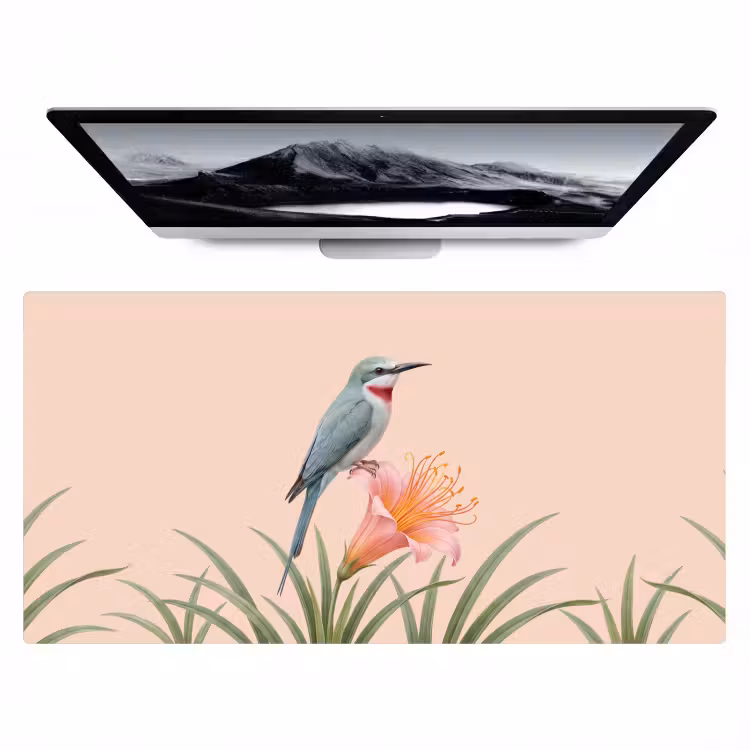 Bureau onderlegger - Vogel - Bloem - Natuur - Roze — 1