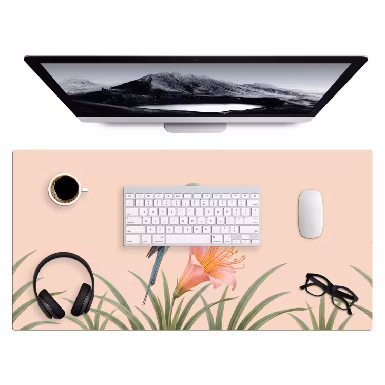 Bureau onderlegger - Vogel - Bloem - Natuur - Roze — 4