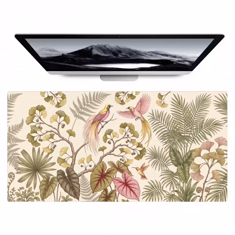 Bureau onderlegger - Vogels - Tropisch - Botanisch - Roze — 1