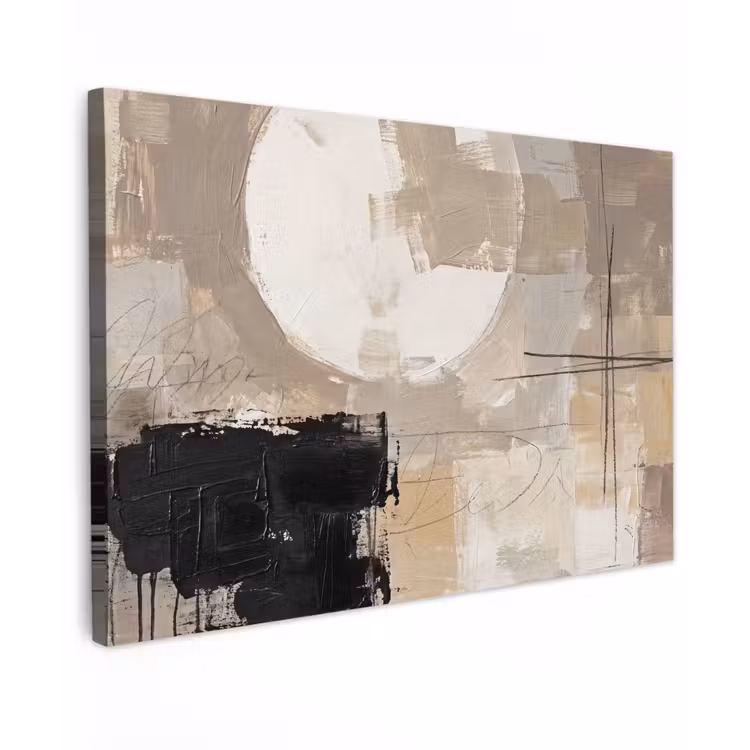 Canvas schilderij - Abstract - Cirkel - Modern - Beige - Zwart - Minimalistisch — 1