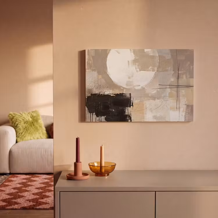 Canvas schilderij - Abstract - Cirkel - Modern - Beige - Zwart - Minimalistisch — 2