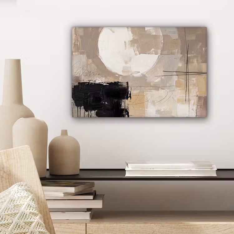 Canvas schilderij - Abstract - Cirkel - Modern - Beige - Zwart - Minimalistisch — 5
