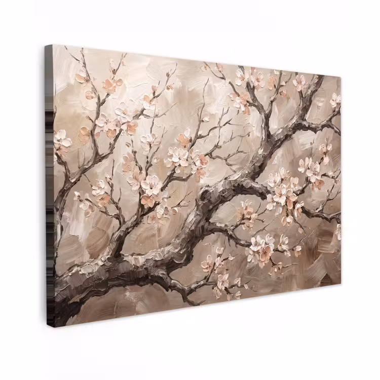 Canvas schilderij - Bloesem - Takken - Schilderij - Beige - Serene — 1