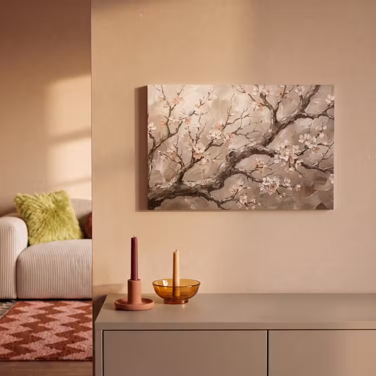 Canvas schilderij - Bloesem - Takken - Schilderij - Beige - Serene — 2