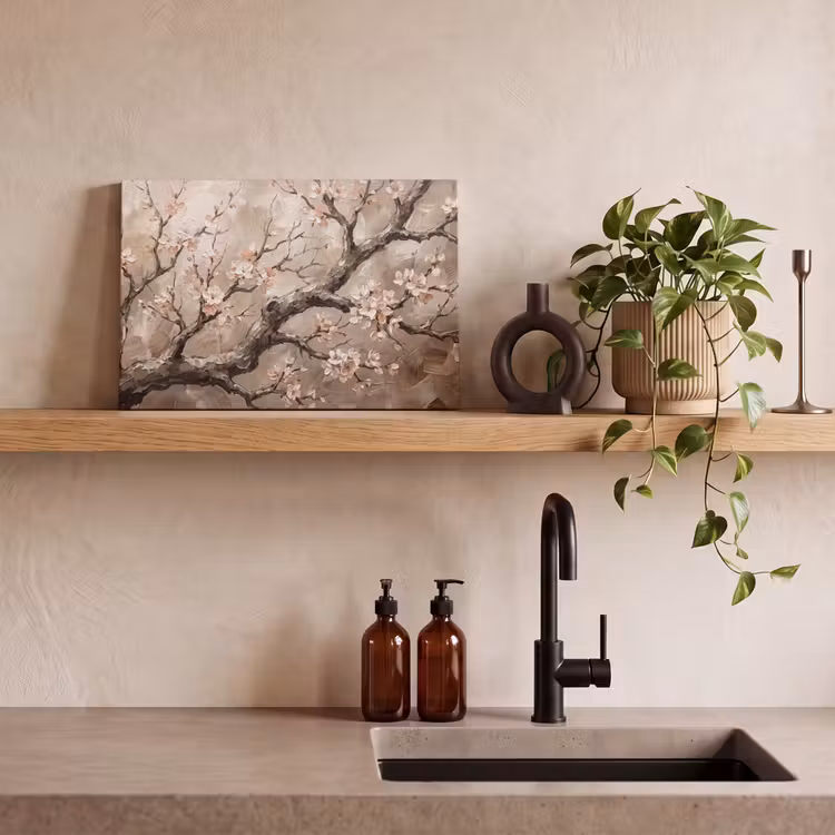 Canvas schilderij - Bloesem - Takken - Schilderij - Beige - Serene — 3