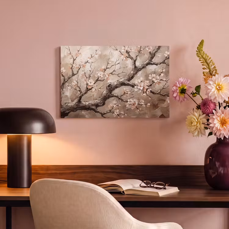 Canvas schilderij - Bloesem - Takken - Schilderij - Beige - Serene — 4
