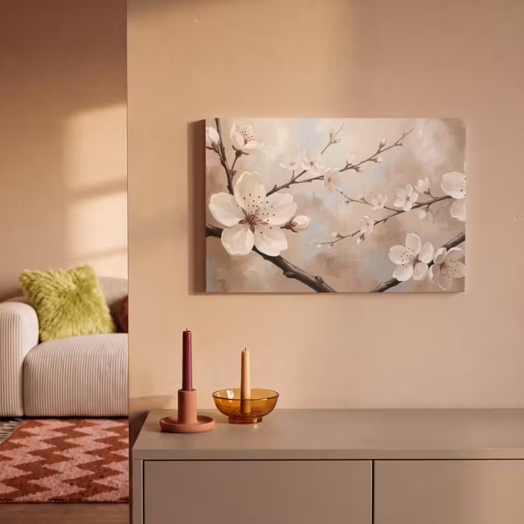 Canvas schilderij - Bloesem - Takken - Schilderij - Beige - Serene — 2