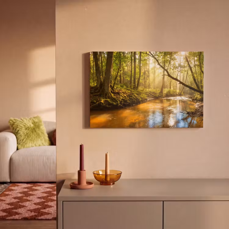 Canvas schilderij - Bos - Beek - Zonlicht - Natuur - Groen — 2