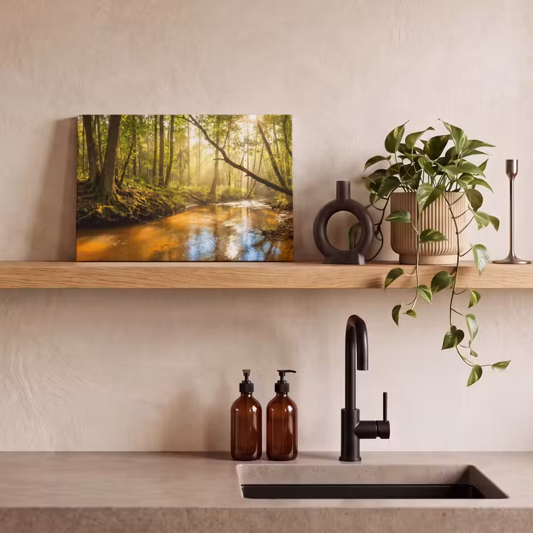 Canvas schilderij - Bos - Beek - Zonlicht - Natuur - Groen — 3
