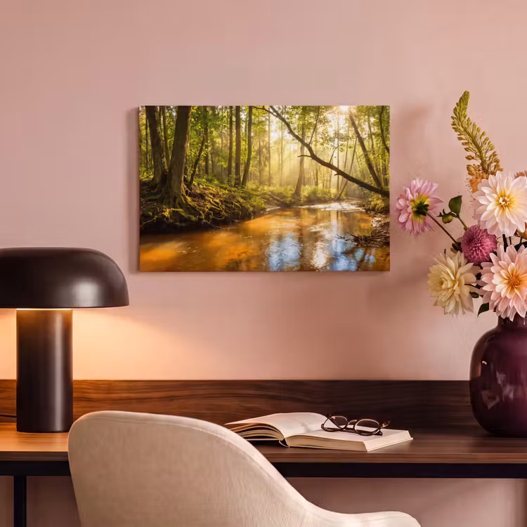 Canvas schilderij - Bos - Beek - Zonlicht - Natuur - Groen — 4