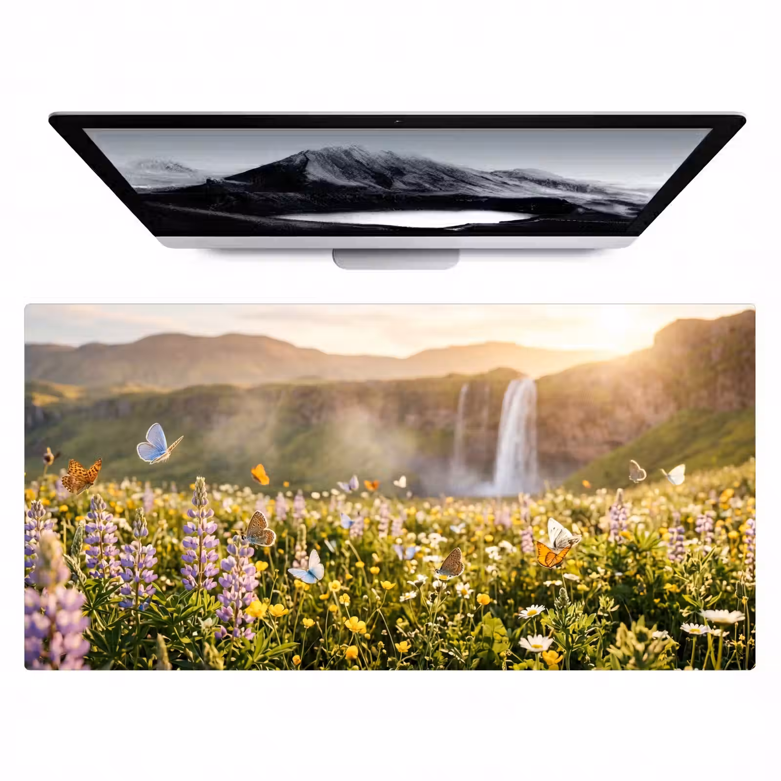 Bureau onderlegger - Vlinders - Waterval - Bloemenveld — 1