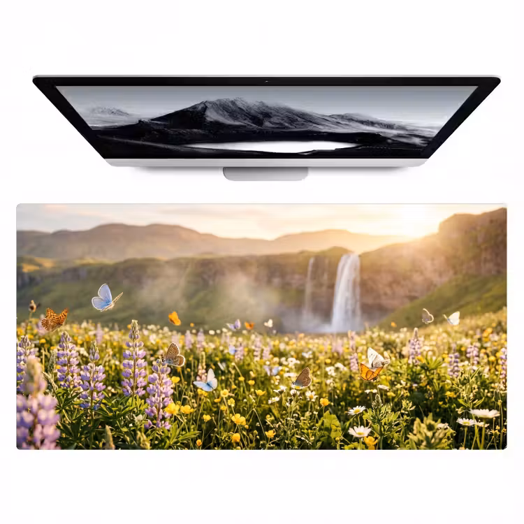 Bureau onderlegger - Vlinders - Waterval - Bloemenveld — 1