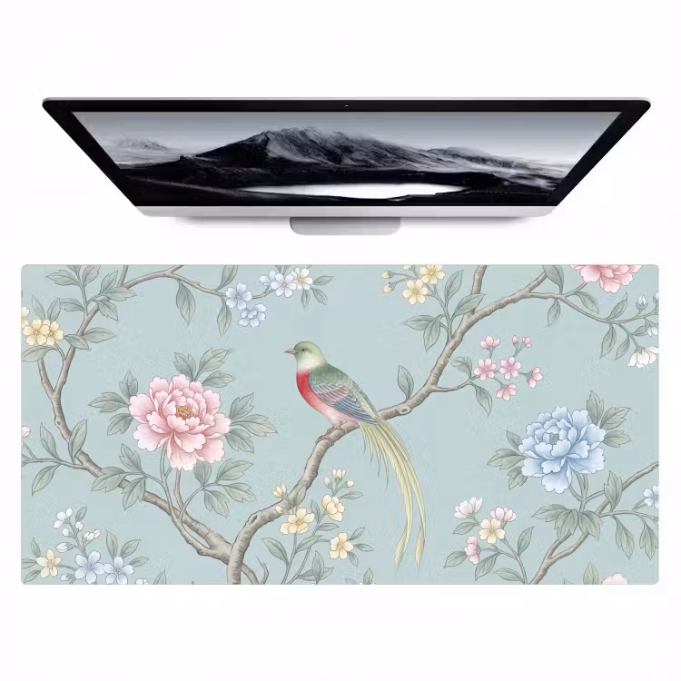 Bureau onderlegger - Vogel - Bloemen - Kleurrijk — 1