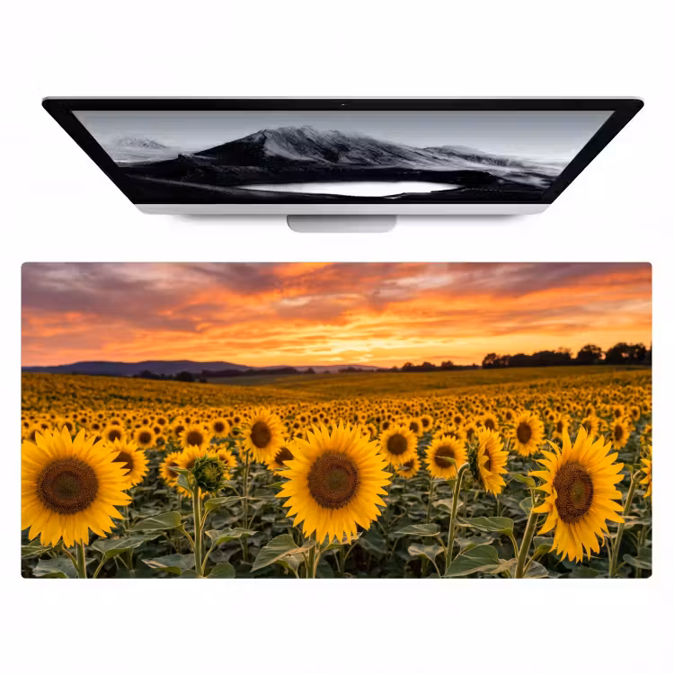 Bureau onderlegger - Zonnebloemen - Heuvellandschap - Geel — 1