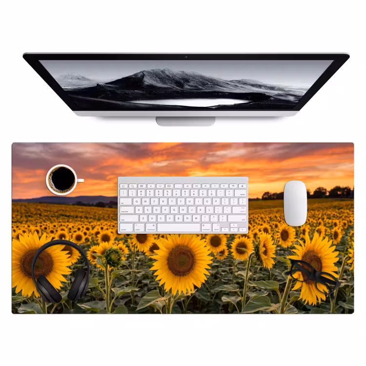 Bureau onderlegger - Zonnebloemen - Heuvellandschap - Geel — 4