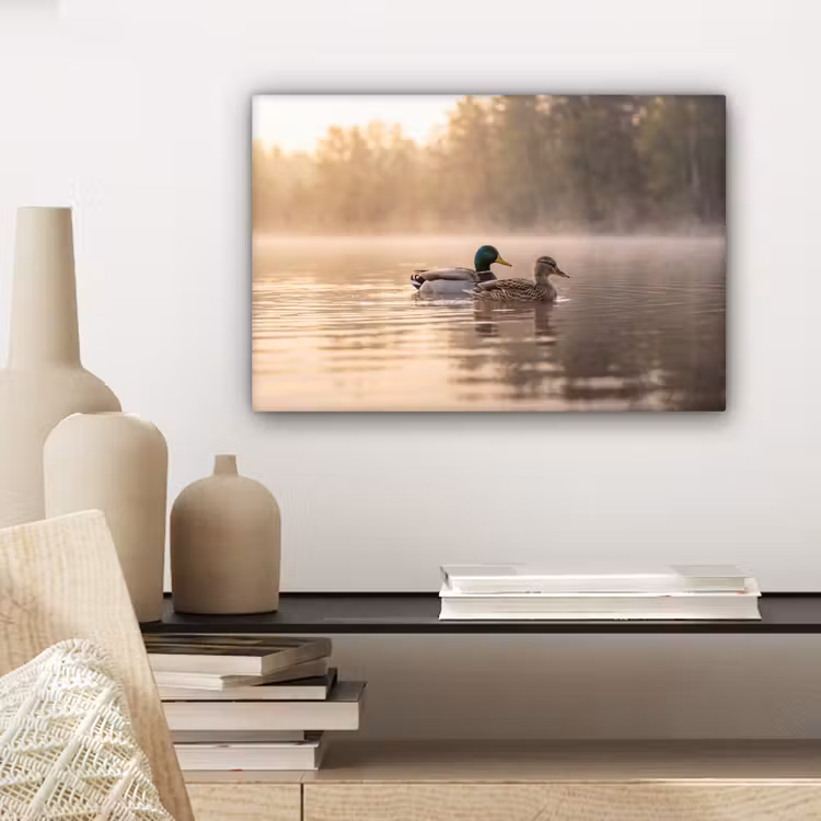 Canvas schilderij - Eenden - Water - Mist - Natuur — 5