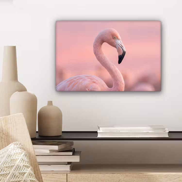 Canvas schilderij - Flamingo - Portret - Roze — 5