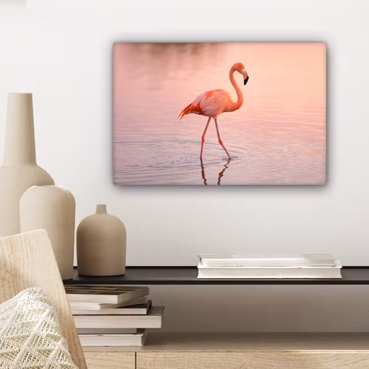 Canvas schilderij - Flamingo - Water - Roze — 5