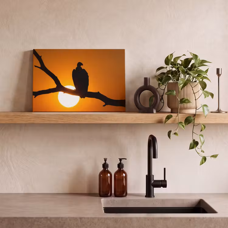 Canvas schilderij - Gier - Tak - Zon - Oranje — 3