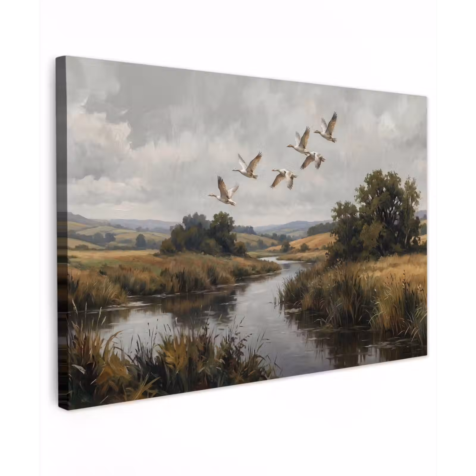 Canvas schilderij - Eenden - Rivier - Landschap - Vlucht - Nostalgisch — 1