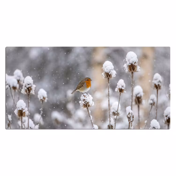 Bureau onderlegger - Roodborstje - Gedroogde bloem - Sneeuw - Winter - Vertederend — 2