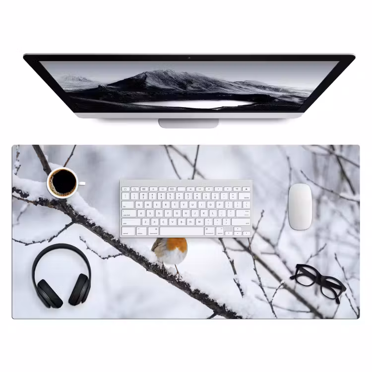 Bureau onderlegger - Roodborstje - Tak - Sneeuw - Winter - Levendig — 4