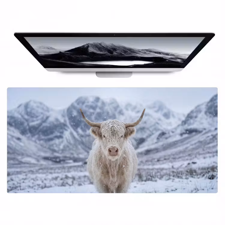 Bureau onderlegger - Schotse Hooglander - Sneeuw - Bergen - Winter — 1