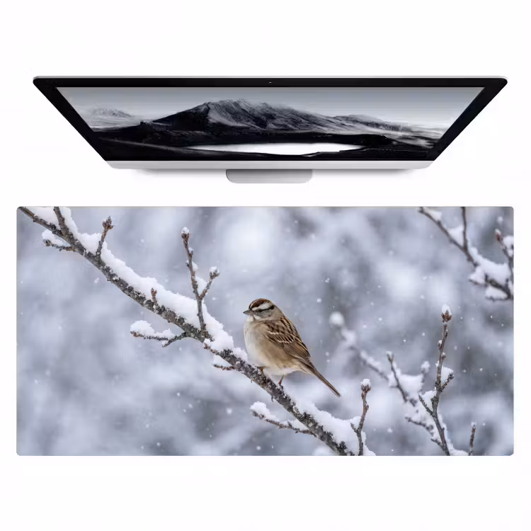 Bureau onderlegger - Vogel - Tak - Sneeuw - Winter — 1