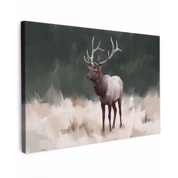 Canvas schilderij - Edelhert - Gewei - Schildering - Rustiek — 1
