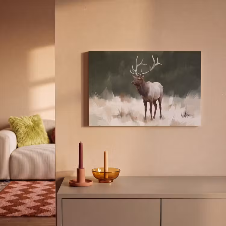 Canvas schilderij - Edelhert - Gewei - Schildering - Rustiek — 2