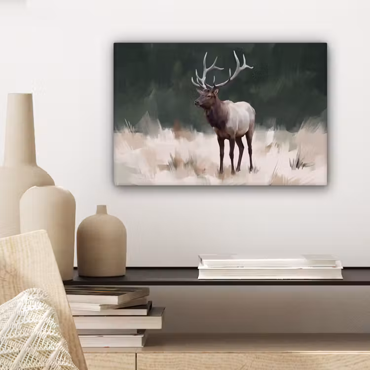 Canvas schilderij - Edelhert - Gewei - Schildering - Rustiek — 5