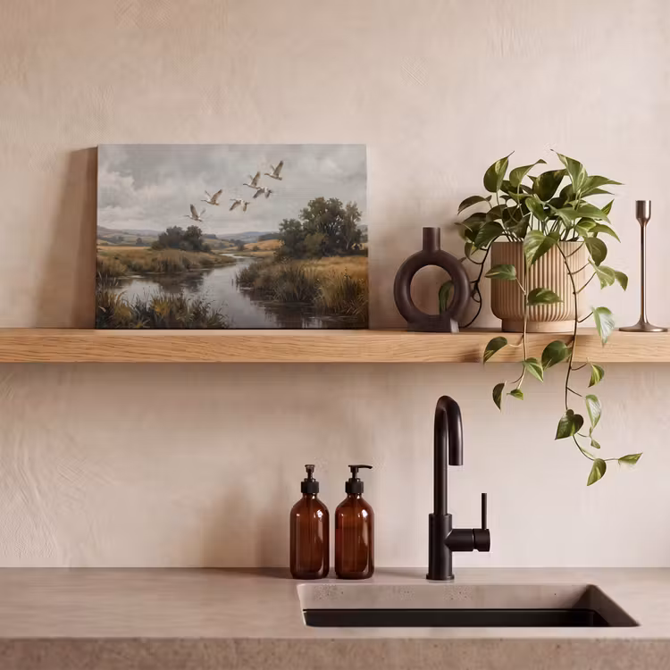 Canvas schilderij - Eenden - Rivier - Landschap - Vlucht - Nostalgisch — 3