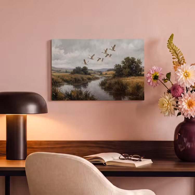Canvas schilderij - Eenden - Rivier - Landschap - Vlucht - Nostalgisch — 4