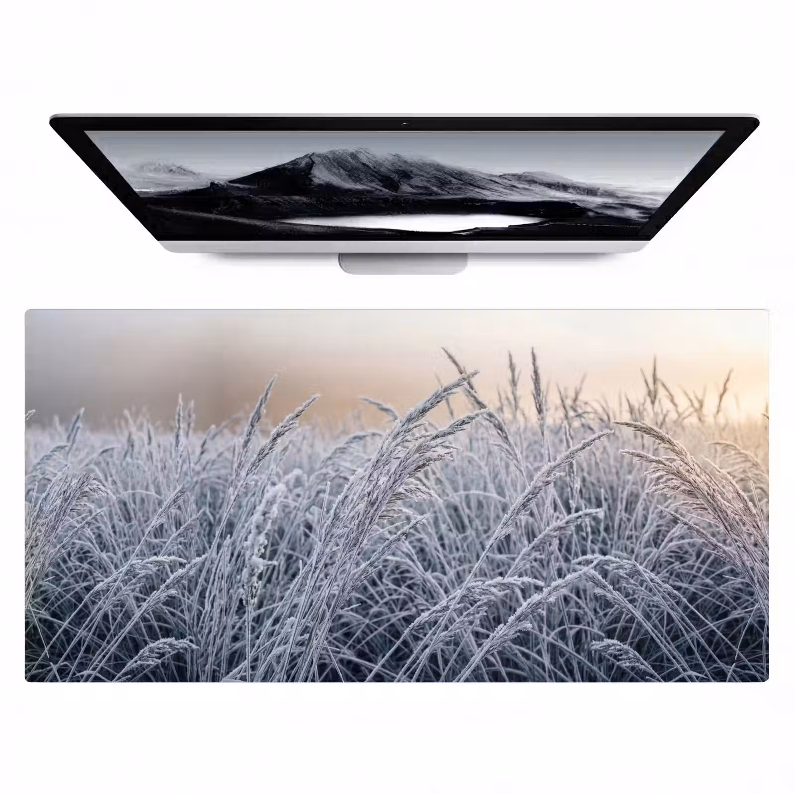 Bureau onderlegger - Rijp - Gras - Kristallen - Winter - Minimalistisch — 1