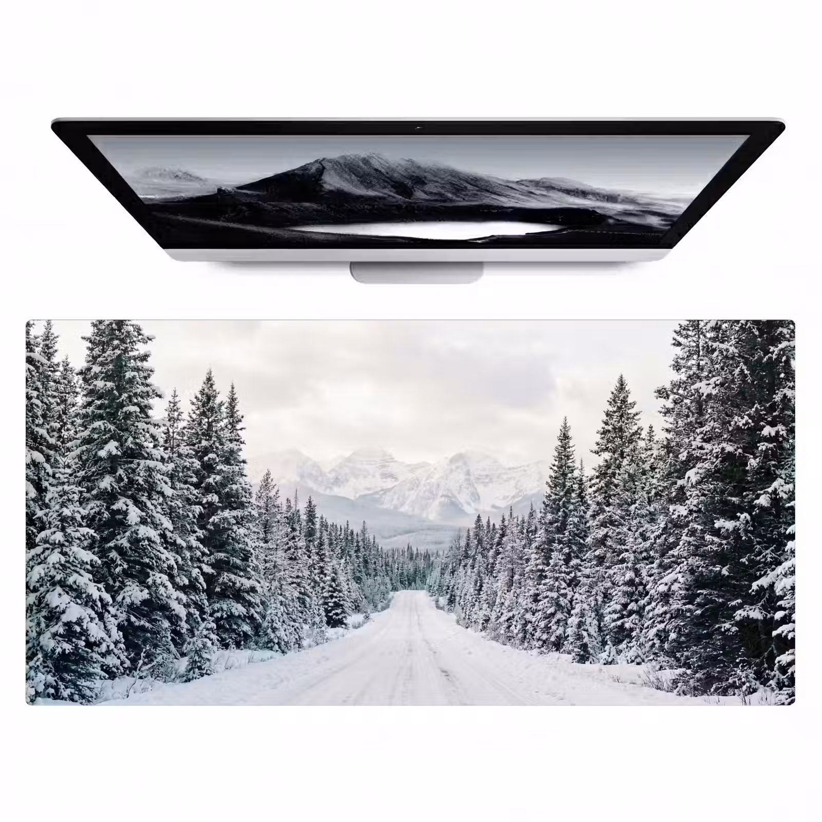 Bureau onderlegger - Weg - Sneeuw - Naaldbos - Winter - Avontuurlijk — 1