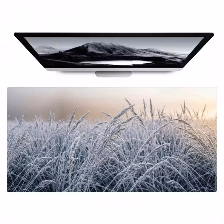 Bureau onderlegger - Rijp - Gras - Kristallen - Winter - Minimalistisch — 1