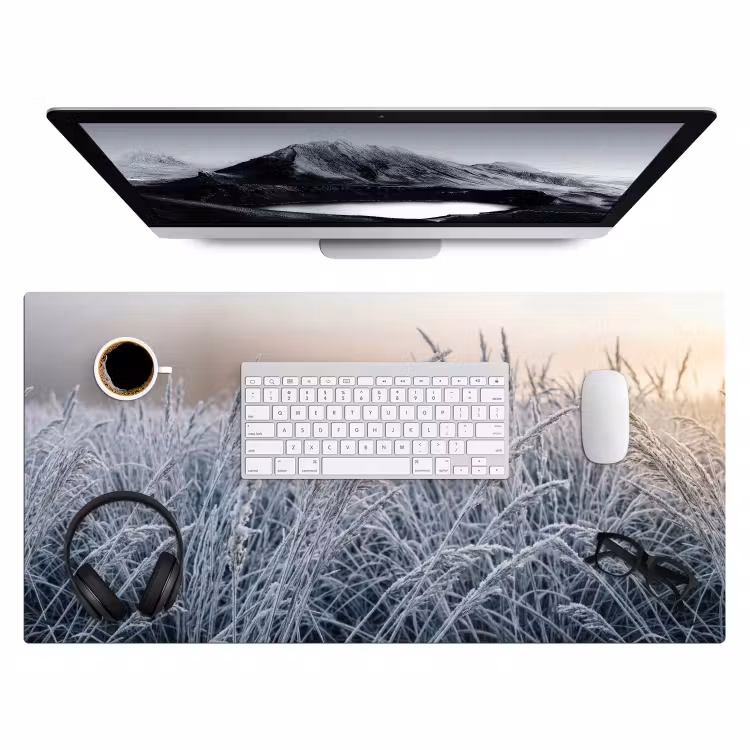 Bureau onderlegger - Rijp - Gras - Kristallen - Winter - Minimalistisch — 4