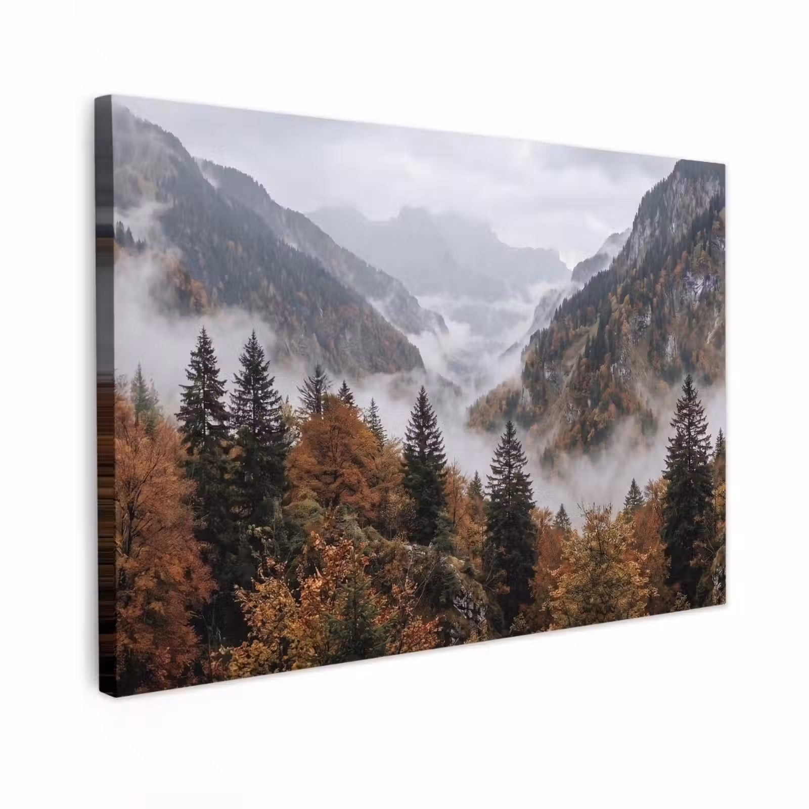 Canvas schilderij - Bergen - Vallei - Mist - Herfst - Natuur — 1