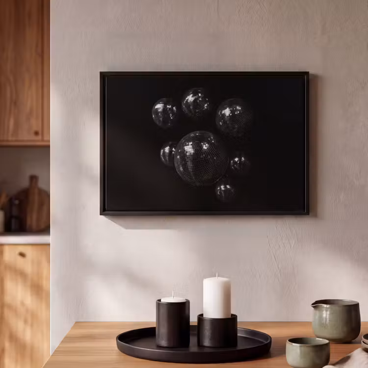 Canvas met lijst - Discoballen - Minimalistisch - Zwart — 2