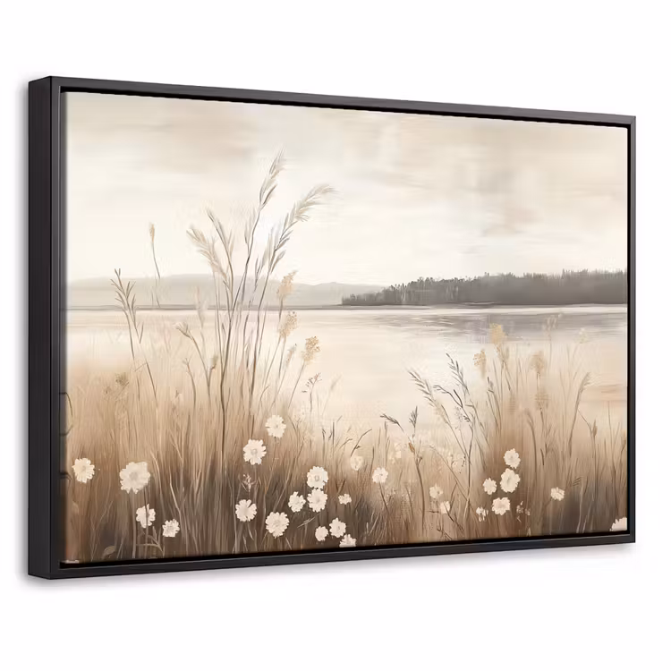 Canvas met lijst - Meer - Water - Natuur - Beige — 1